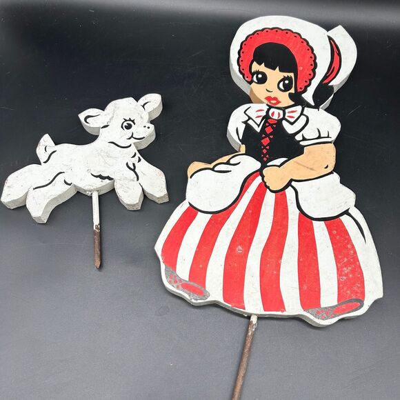 Vintage Little Bo Peep and Lamb Yard Ornament Hand Painted Lawn Art (Fjml) - Picture 1 of 5